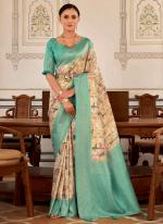 Soft Nylon Teal Green Party Wear Printed Saree